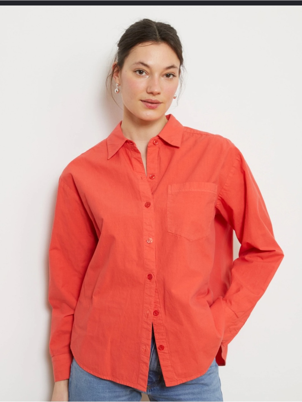Loup diana relaxed button up shirt vermillon orange red medium